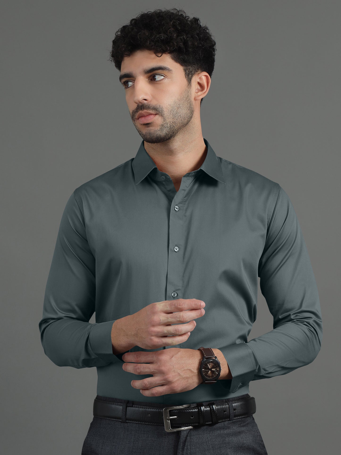 Men's Giza Cotton Shirt Grey– Premium Soft & Breathable Casual Button-Up