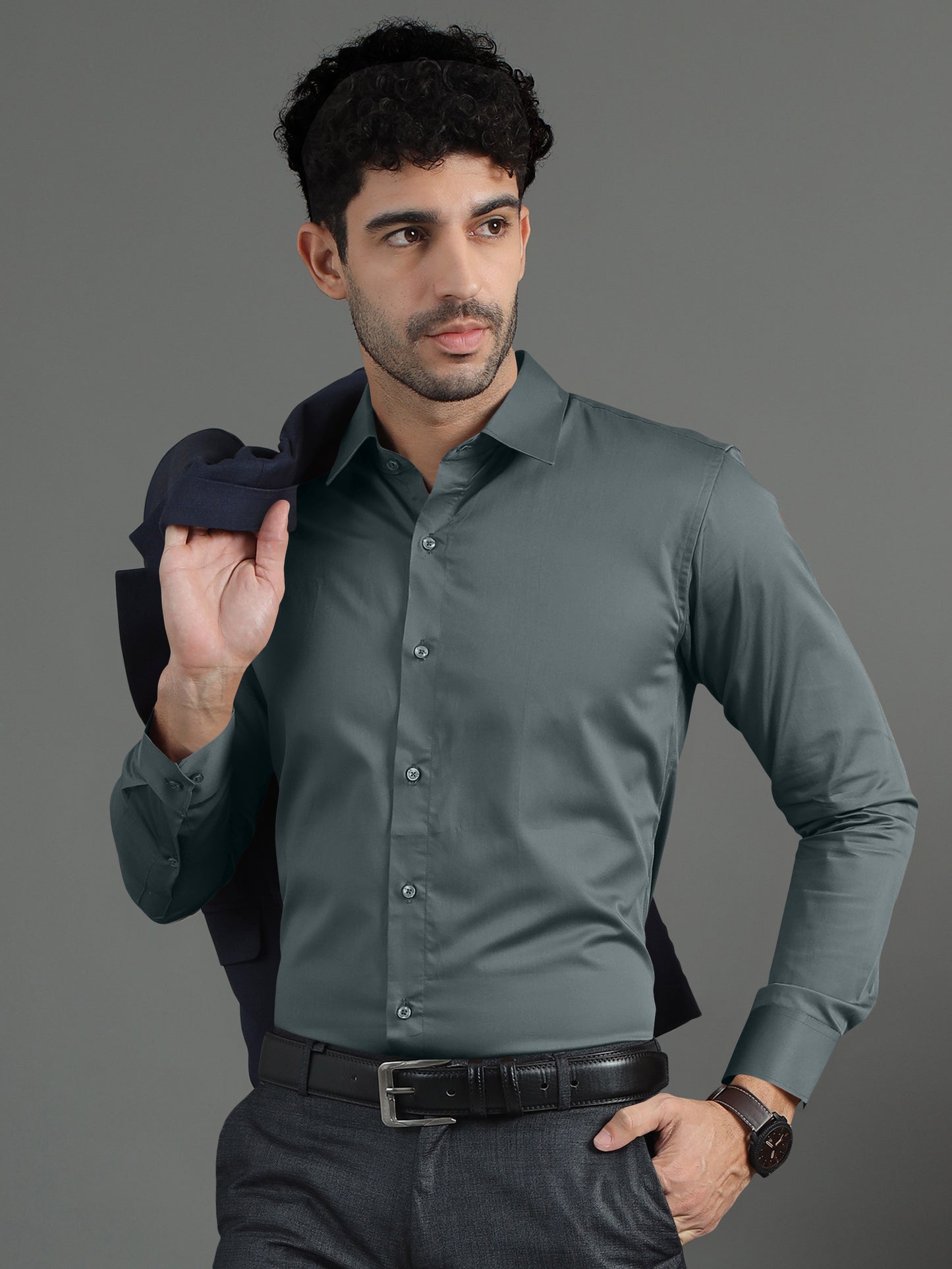 Men's Giza Cotton Shirt Grey– Premium Soft & Breathable Casual Button-Up