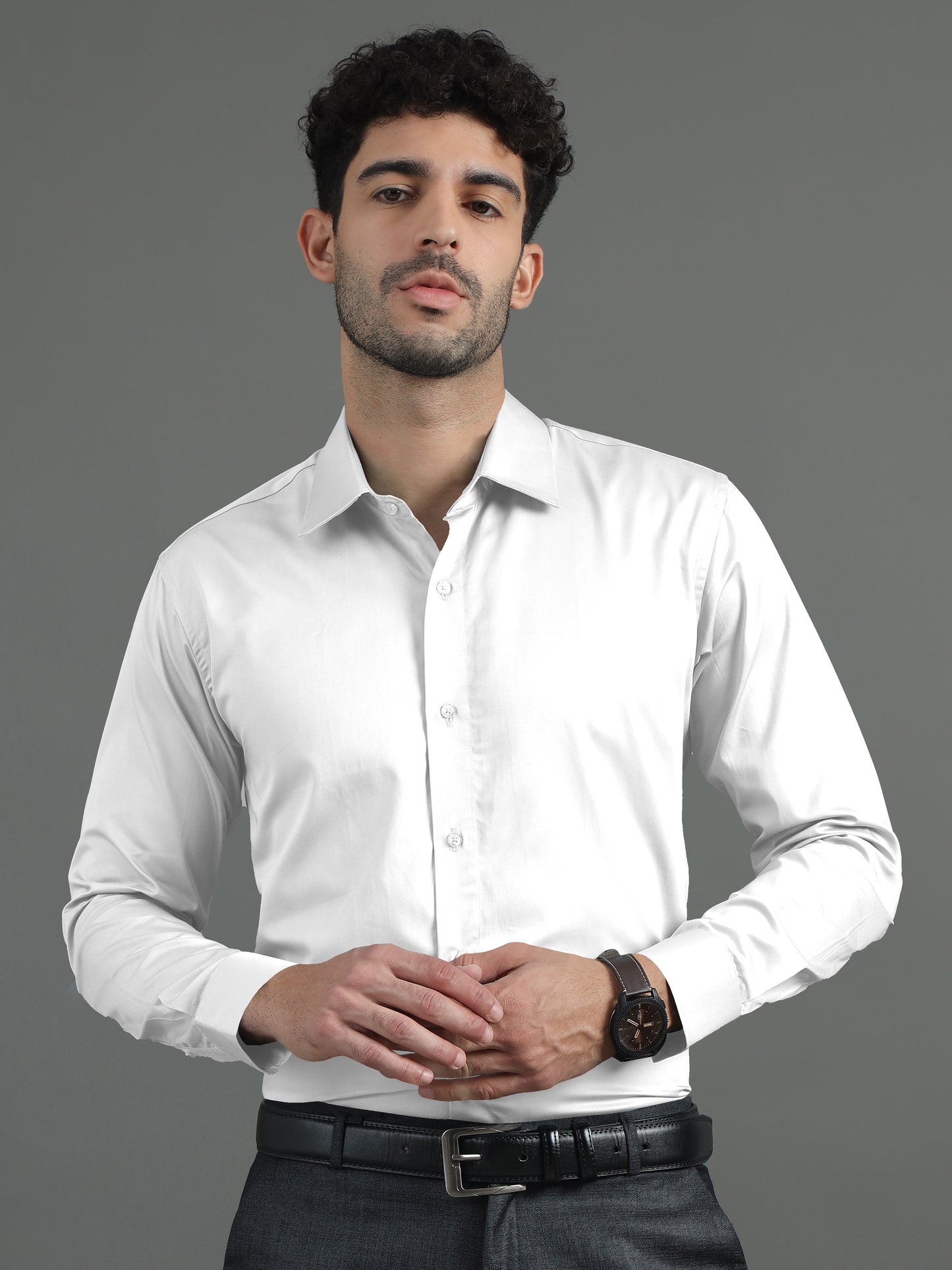 White SHATIN PREMIUM GIZA COTTON SHIRT